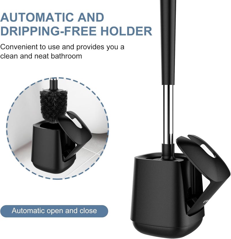 SetSail Toilet Brush and Holder, Self Closing Lid Toilet Bowl Brushes Holder and Extra Long Handle Ventilated Toilet Brush Set for Bathroom Cleaning, Nylon Bristles, 2 Packs-Black - Image 4